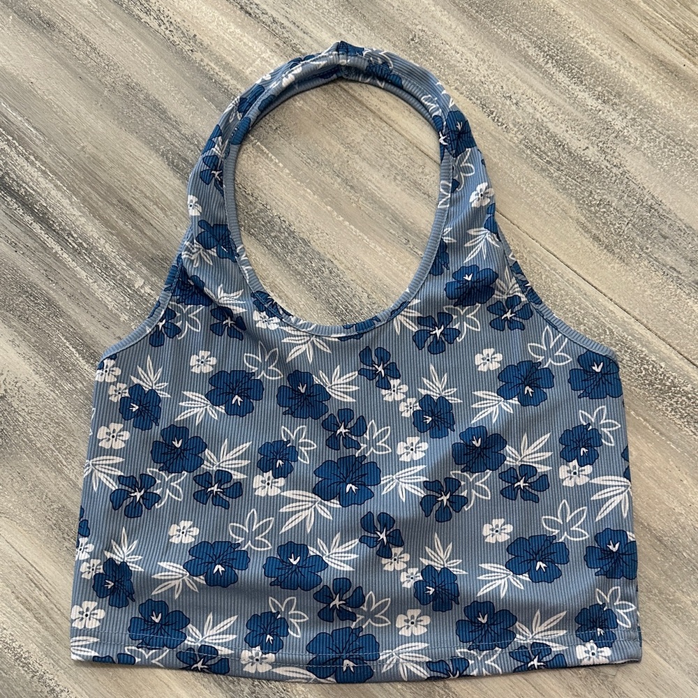 Floral Blue and White Crop Top